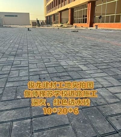 偃師豫蘇學校道路施工 深灰、紅色透水磚 10*20*6
